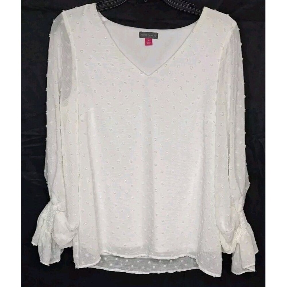 Vince Camuto Women XS White V-Neck Long Sleeve Sheer Blouse Top NWT Lightweight
